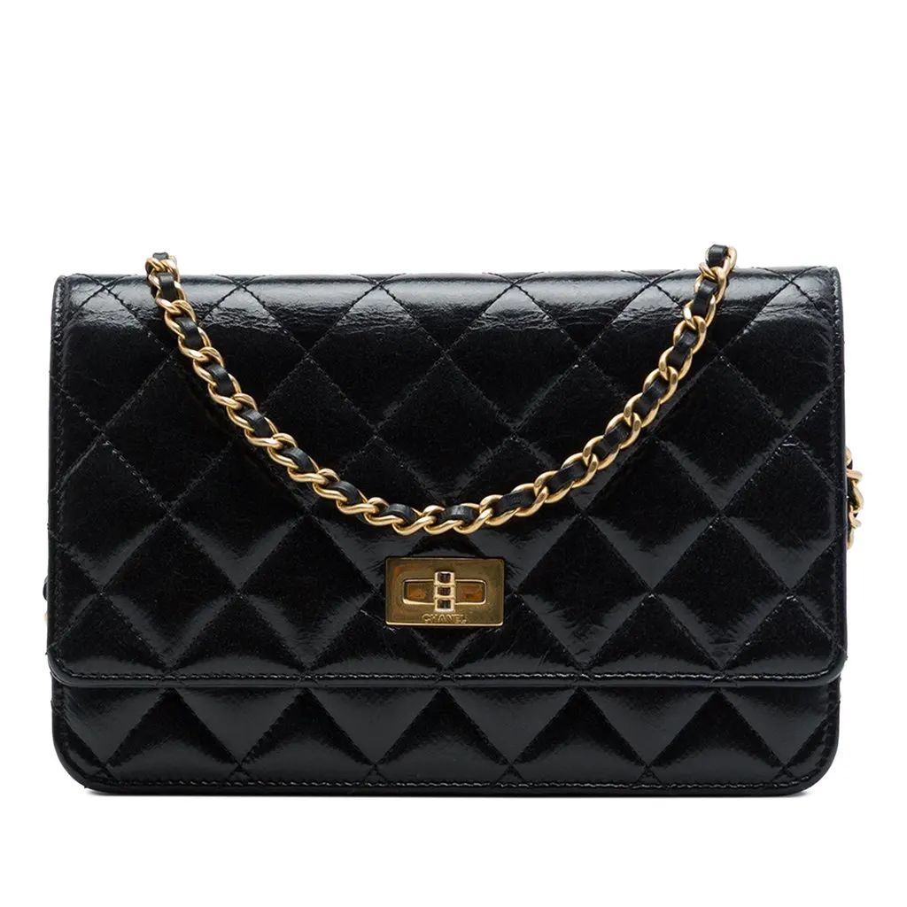 Chanel Quilted Aged Calfskin Reissue 2.55 Wallet on Chain Black Leather Very good - Front View