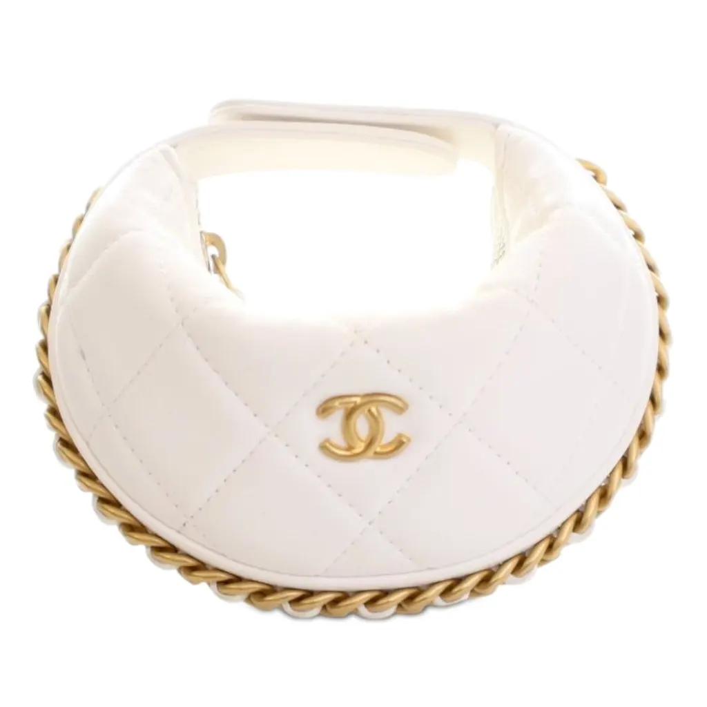 Chanel Mini Shiny Crumpled Quilted Lambskin Chain Around Pouch White Leather Very good - Front View