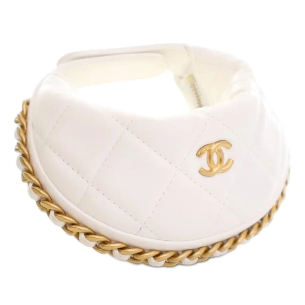 Chanel Mini Shiny Crumpled Quilted Lambskin Chain Around Pouch White Leather Very good - Back View
