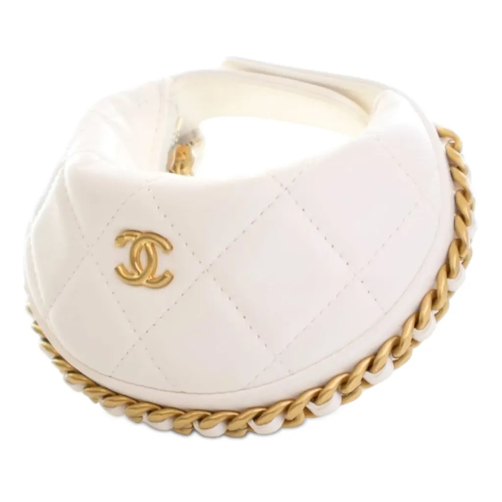 Chanel Mini Shiny Crumpled Quilted Lambskin Chain Around Pouch White Leather Very good - Inside View