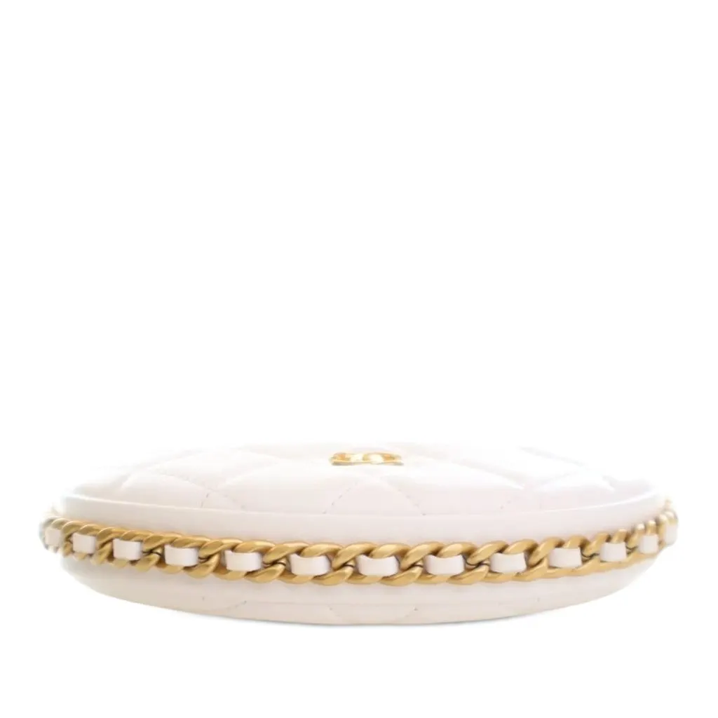Chanel Mini Shiny Crumpled Quilted Lambskin Chain Around Pouch White Leather Very good - Box View