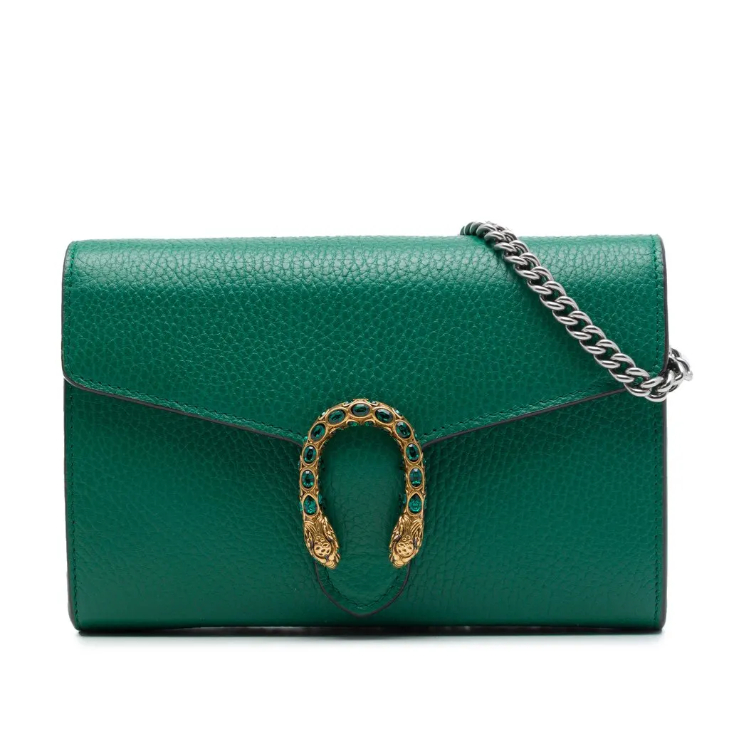 Gucci Calfskin Dionysus Wallet on Chain Green Leather Good - Front View