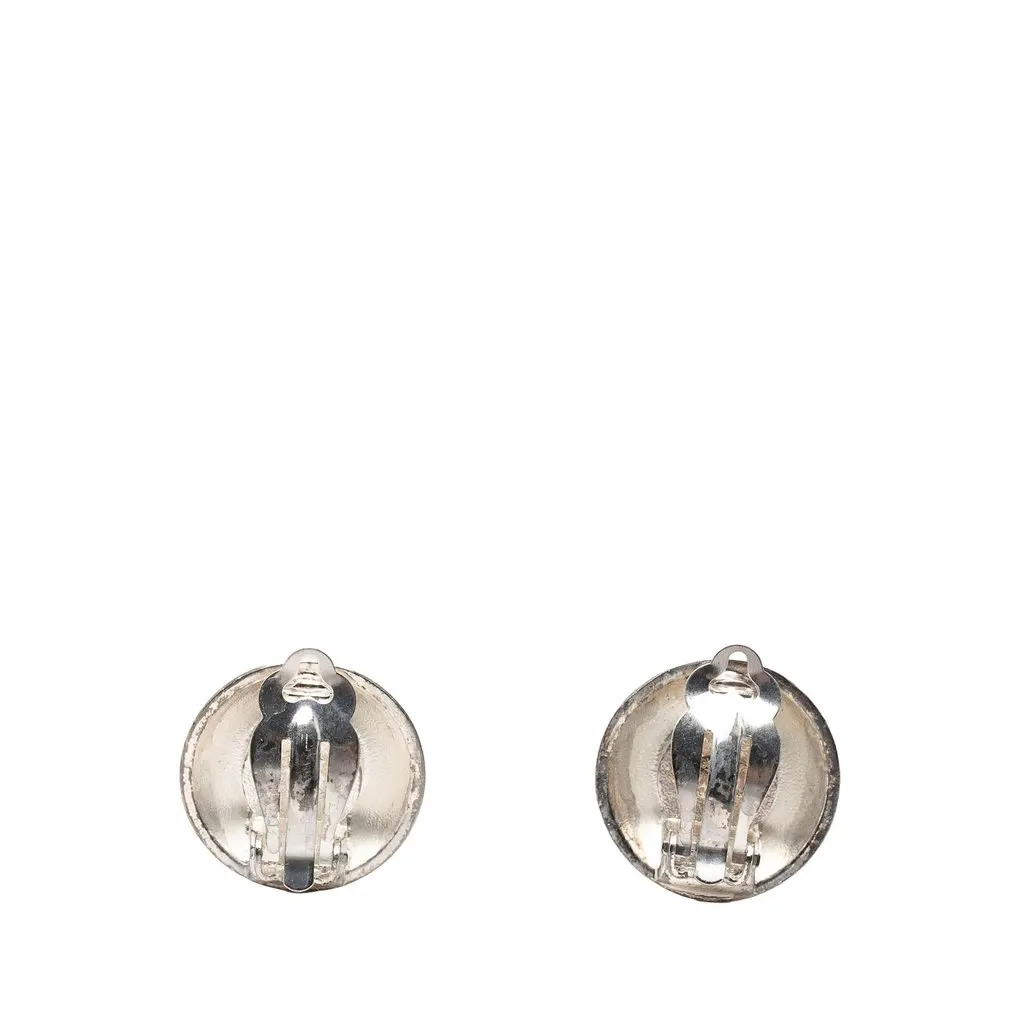 Chanel CC Brass and Gold Plated Sunburst Round Clip On Earrings Silver Metal Very good - Back View