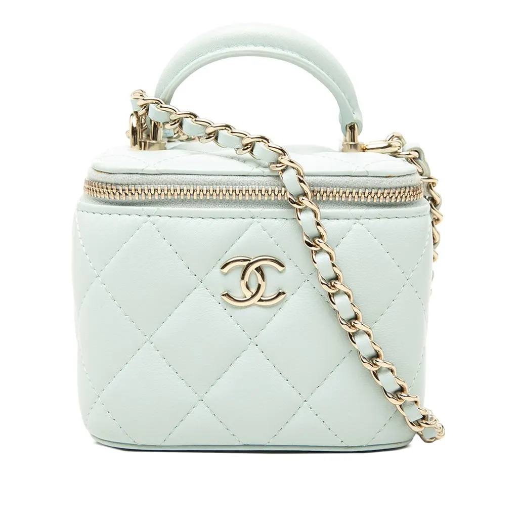 Chanel Mini CC Quilted Lambskin Top Handle Vanity Case With Chain
