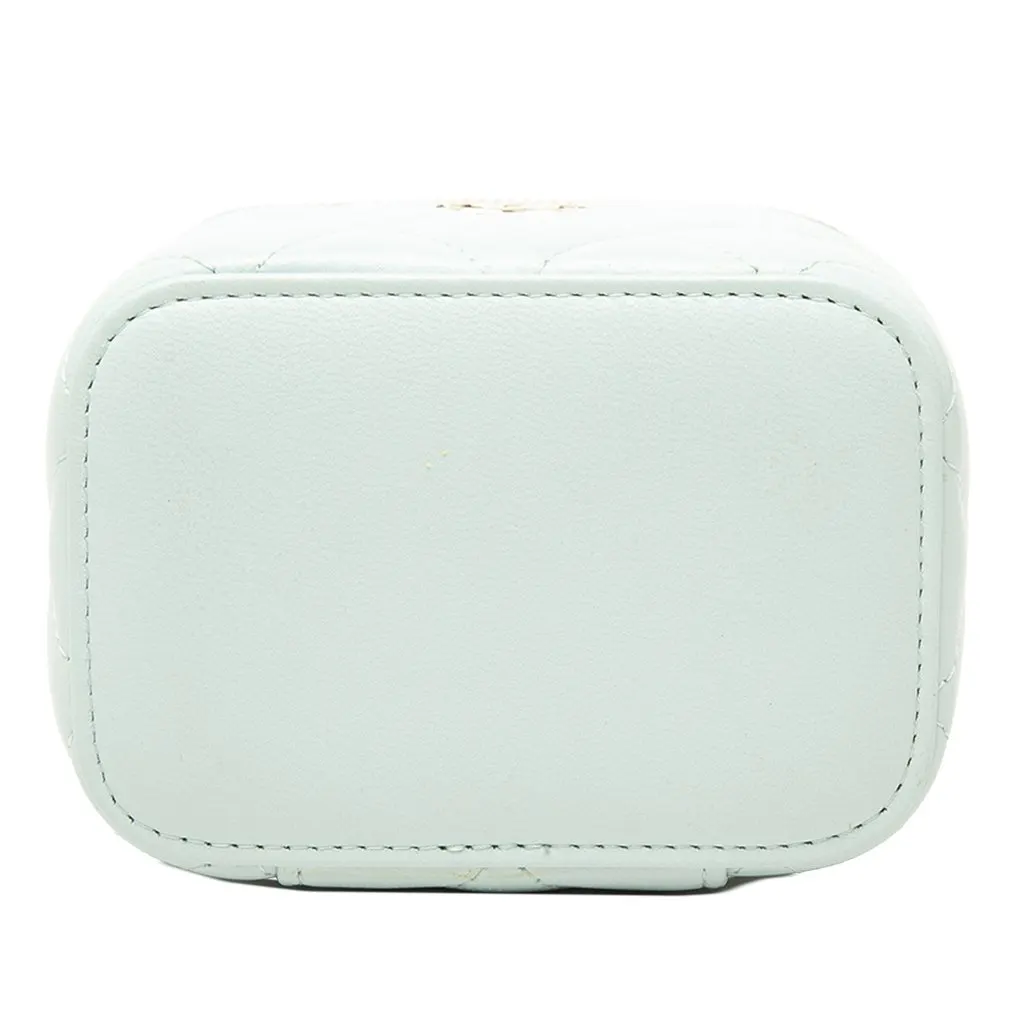 Chanel Mini CC Quilted Lambskin Top Handle Vanity Case With Chain Blue Leather Good - Inside View