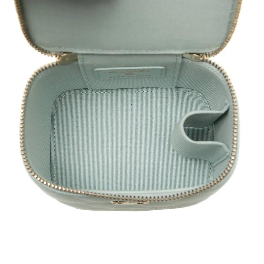 Chanel Mini CC Quilted Lambskin Top Handle Vanity Case With Chain Blue Leather Good - Model View
