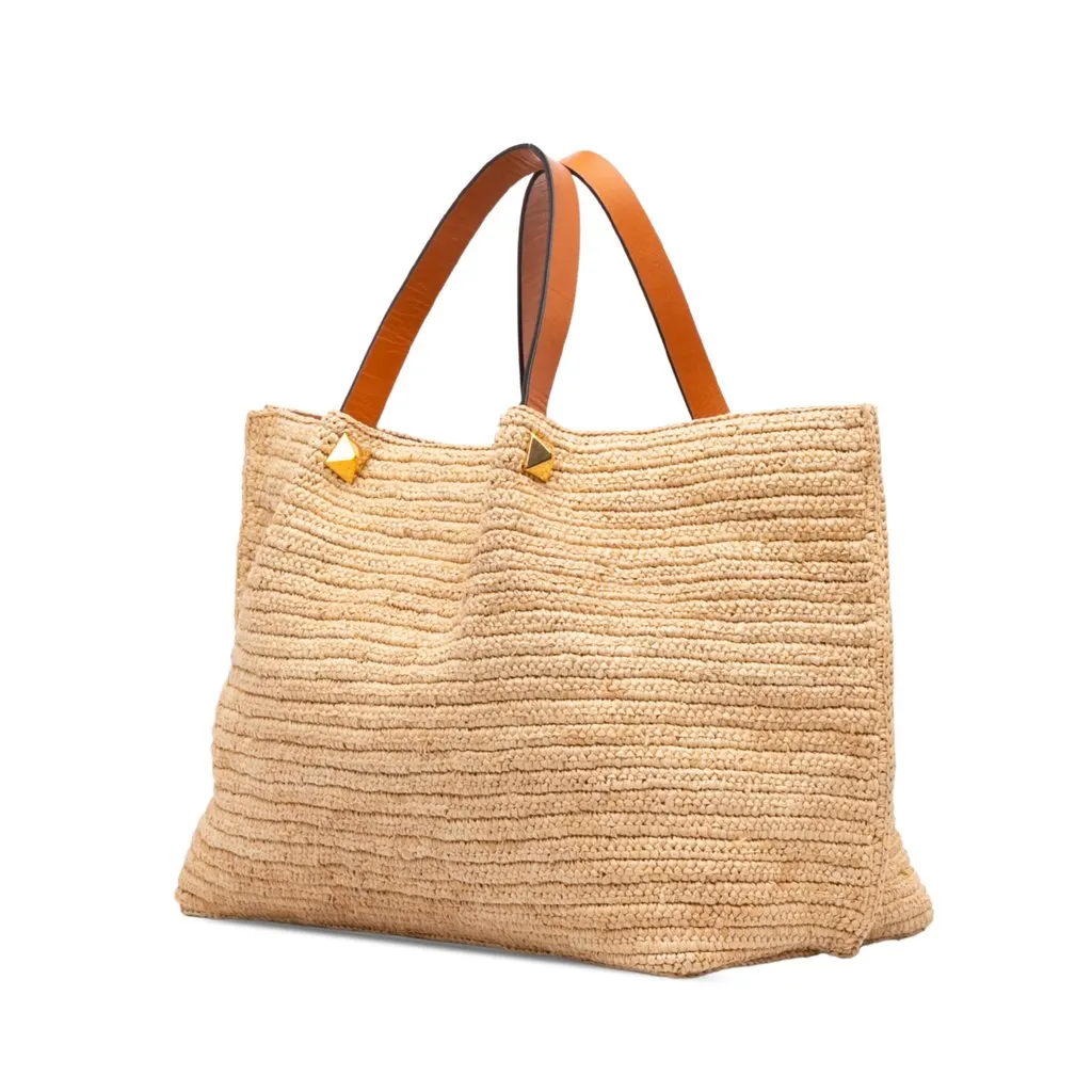 Valentino Medium Raffia VLogo Tote Beige Very good - Back View