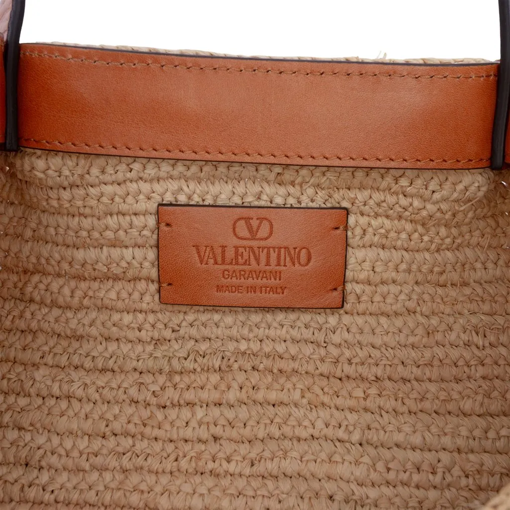 Valentino Medium Raffia VLogo Tote Beige Very good - Box View