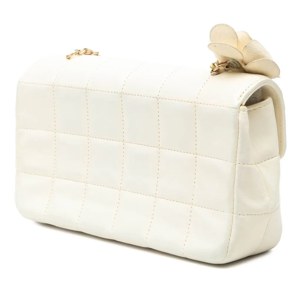 Chanel Mini Lambskin Chocolate Bar Camellia Flap White Leather Good - Back View