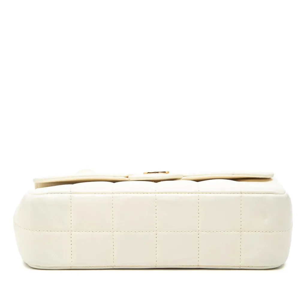 Chanel Mini Lambskin Chocolate Bar Camellia Flap White Leather Good - Inside View