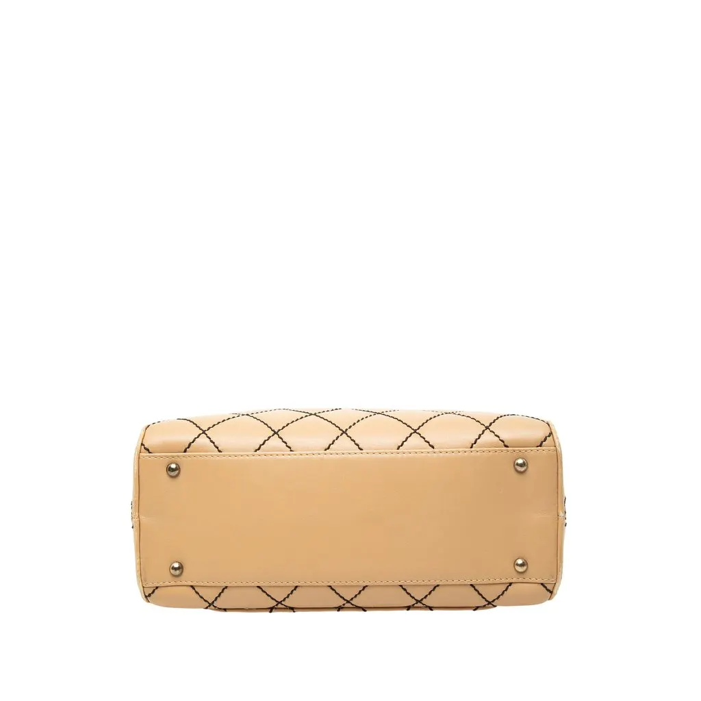 Chanel CC Lambskin Wild Stitch Handbag Beige Leather Very good - Inside View