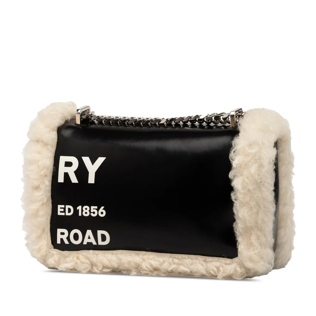 Burberry Small Shearling Trimmed Coated Canvas Lola Crossbody Black Very good - Back View