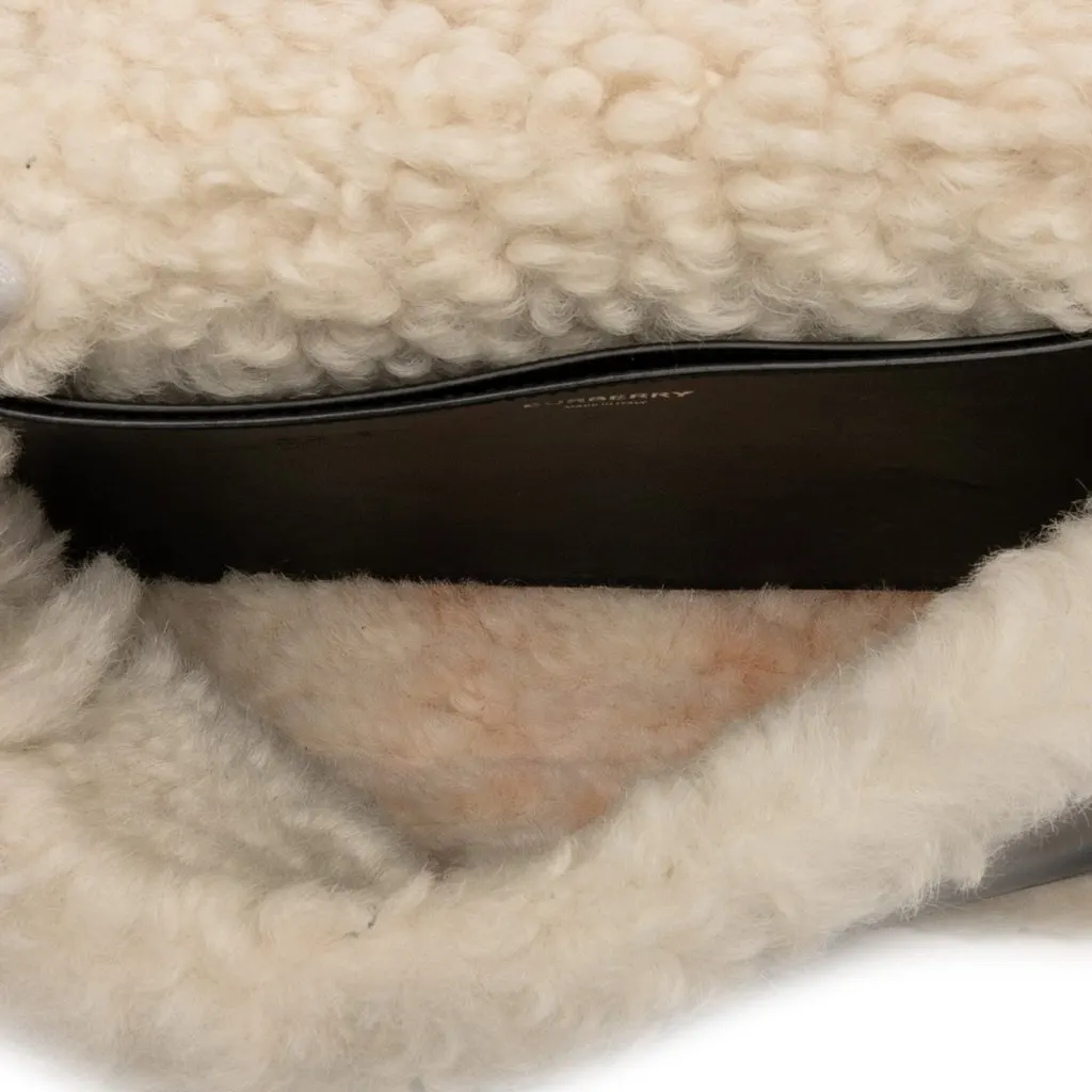 Burberry Small Shearling Trimmed Coated Canvas Lola Crossbody Black Very good - Model View