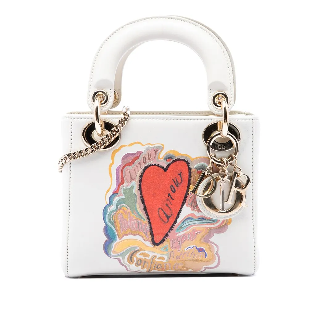 Dior DiorAmour Niki De Saint Phalle Mini Calfskin Lady Dior White Leather Very good - Front View