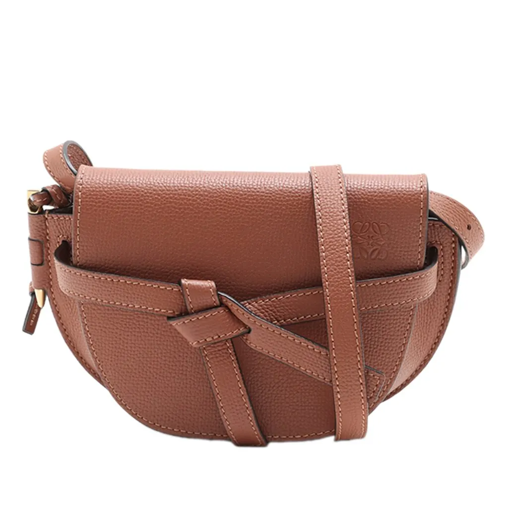 LOEWE Mini Leather Gate Crossbody Brown Leather Very good - Front View