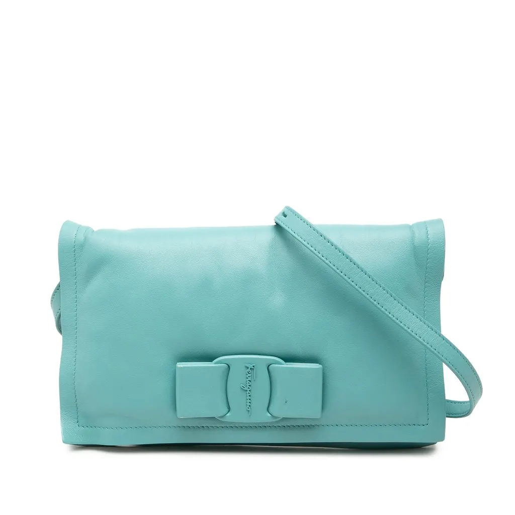 Salvatore Ferragamo Mini Padded Leather Viva Bow Crossbody Blue Leather Very good - Front View