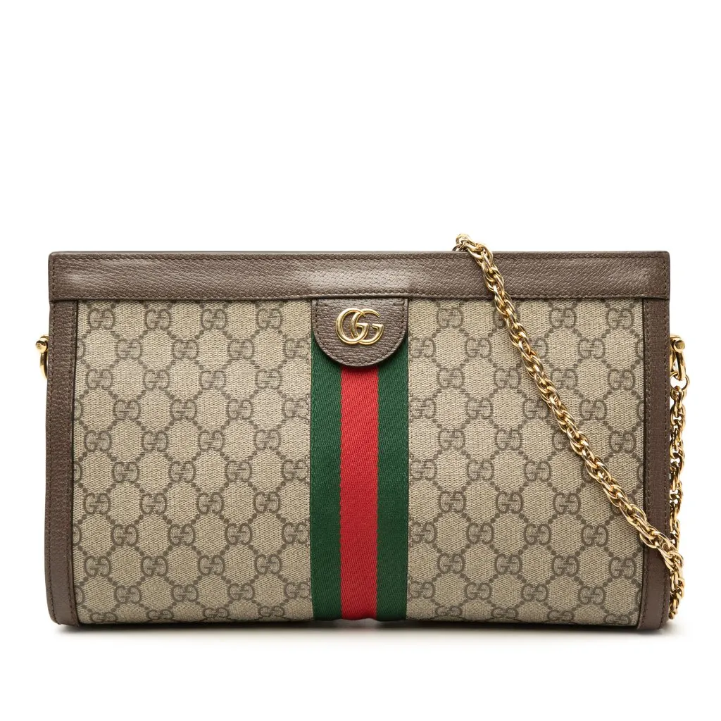 Gucci Medium GG Supreme Web Ophidia Chain Shoulder Bag Beige Very good - Front View