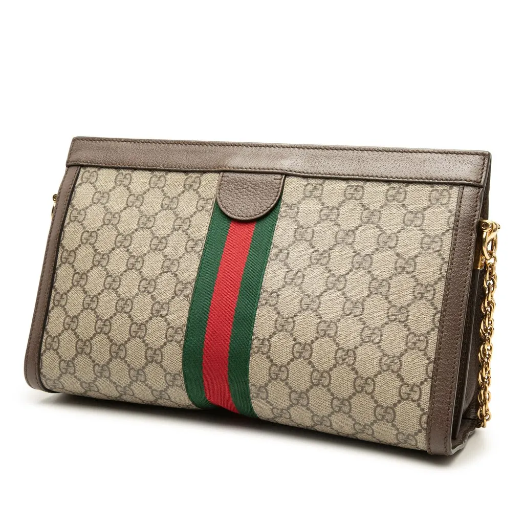 Gucci Medium GG Supreme Web Ophidia Chain Shoulder Bag Beige Very good - Back View