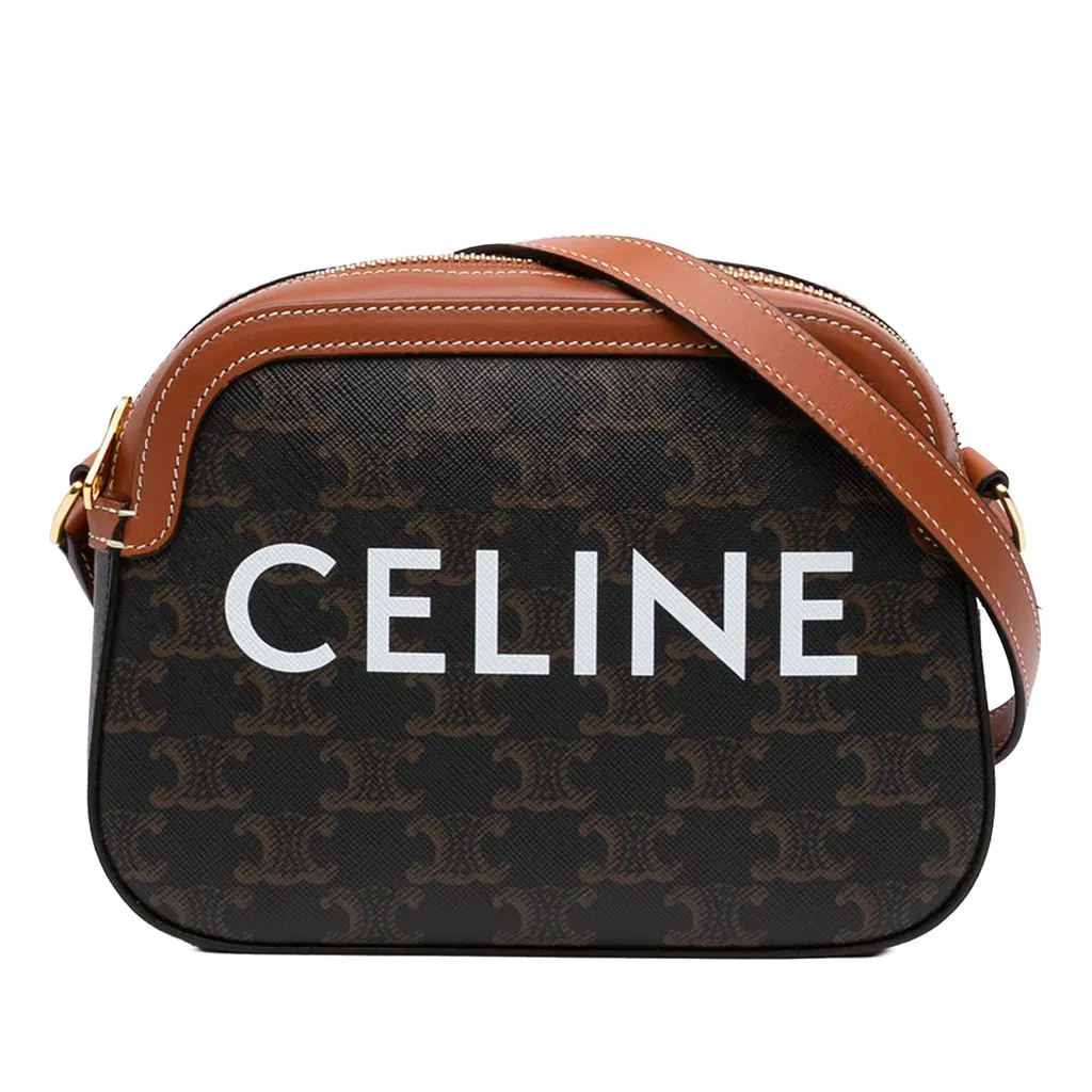 Celine Small Triomphe Coated Canvas Logo Camera Bag Brown Canvas Very good - Front View