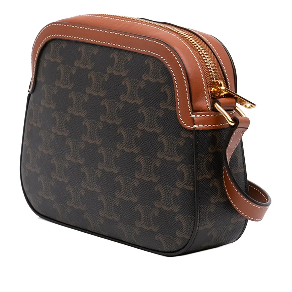 Celine Small Triomphe Coated Canvas Logo Camera Bag Brown Canvas Very good - Back View