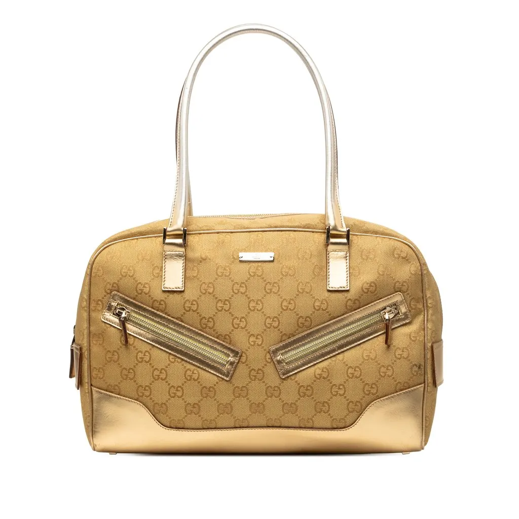 Gucci GG Canvas Handbag Gold Good - Front View