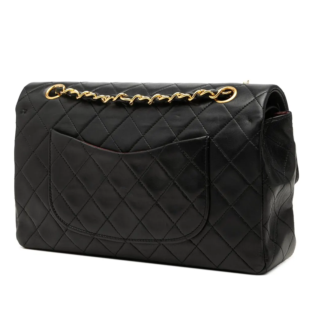 Chanel Medium Classic Lambskin Double Flap Black Leather Very good - Back View