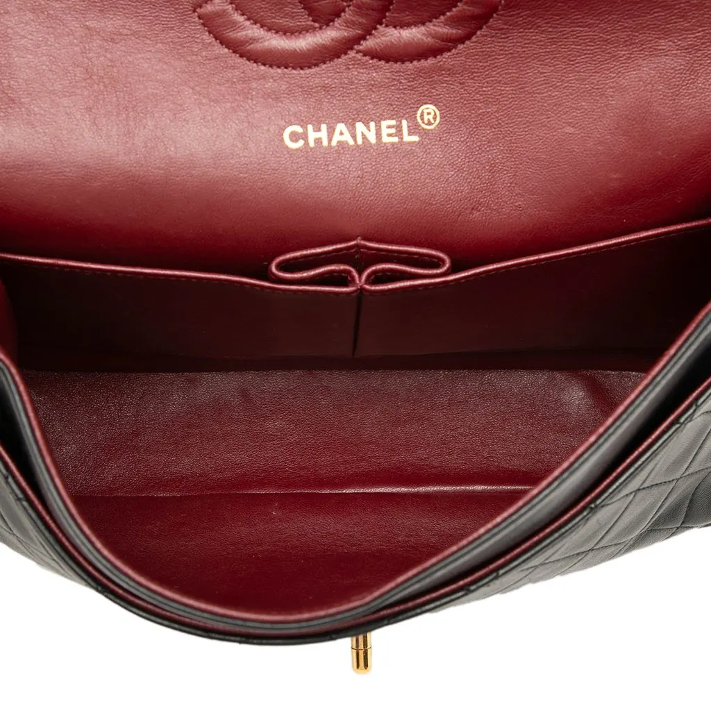 Chanel Medium Classic Lambskin Double Flap Black Leather Very good - Model View
