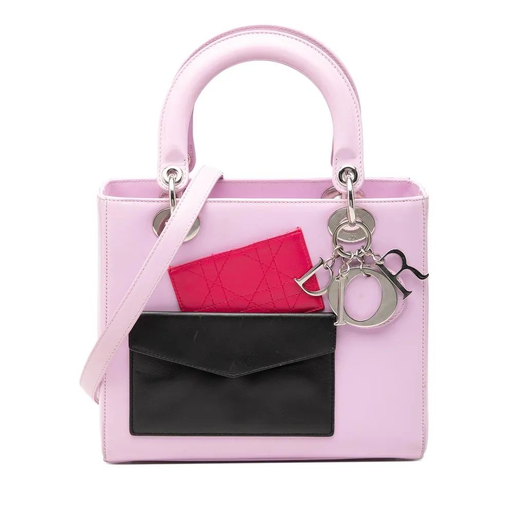 Dior Medium Calfskin Pockets Lady Dior Pink Leather Very good - Front View