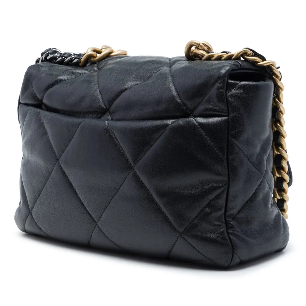 Chanel Large Lambskin 19 Flap Black Leather Very good - Back View
