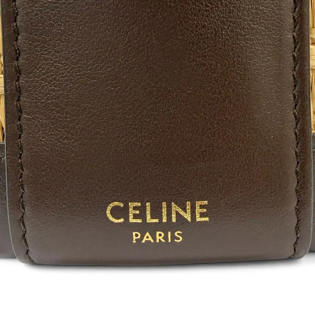Celine Medium Raffia and Calfskin Triomphe Tambour Crossbody Beige Very good - Box View