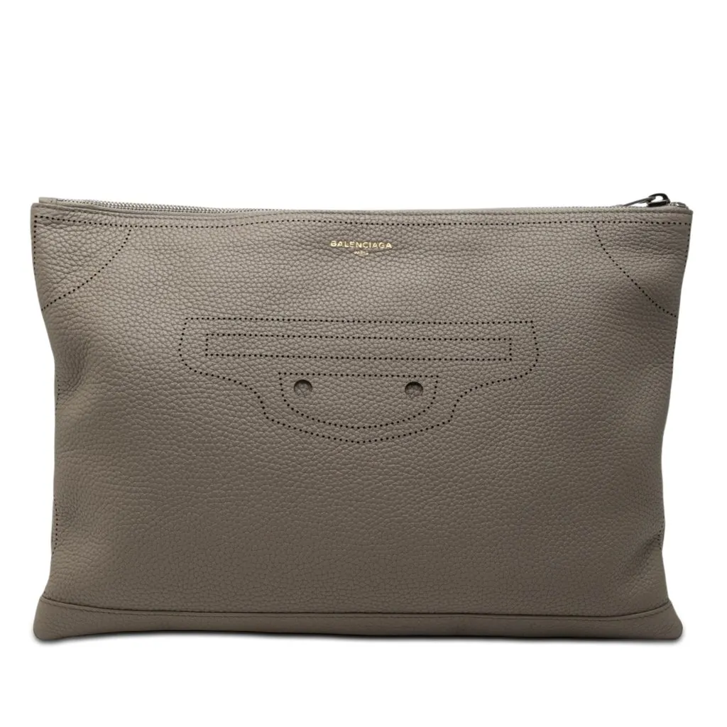 Balenciaga Calfskin Motocross Blackout Clutch Brown Leather Very good - Front View