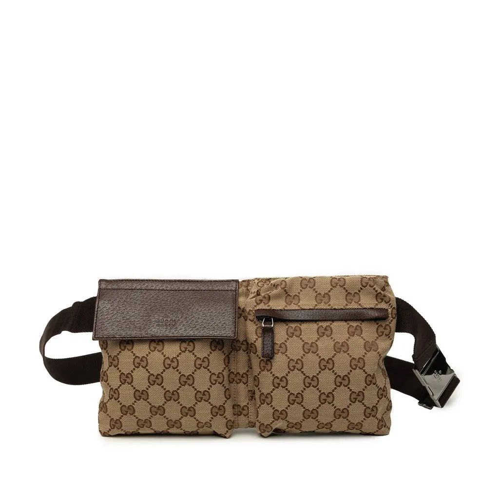 Gucci GG Canvas Double Pocket Belt Bag Beige Very good - Front View