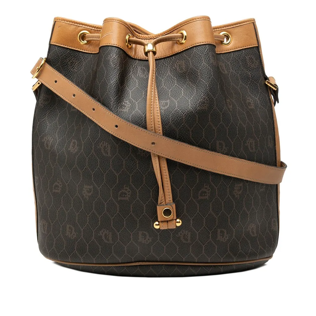 Dior Honeycomb Coated Canvas Drawstring Bucket Bag Black Canvas Good - Front View