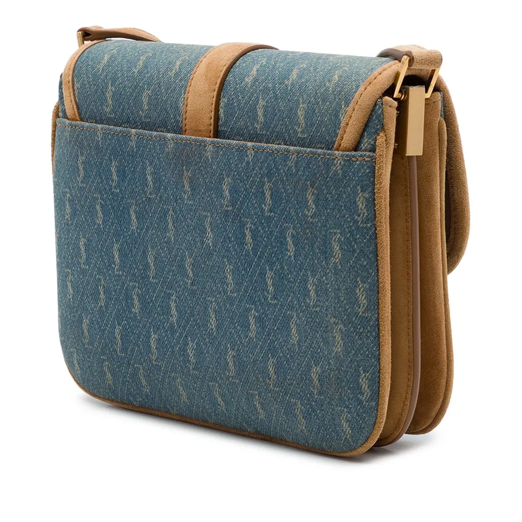 Saint Laurent Le Monogramme Suede Trimmed Denim Crossbody Blue Denim Very good - Back View