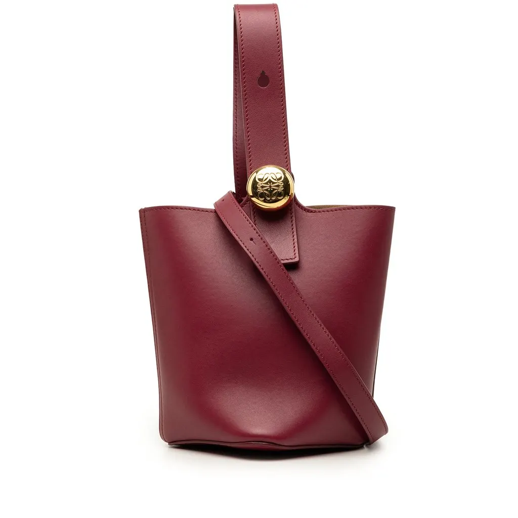 LOEWE Mini Calfskin Pebble Bucket Bag Red Leather Very good - Front View
