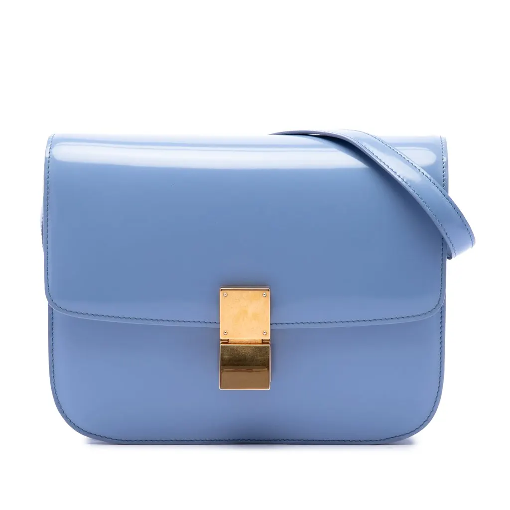 Celine Medium Shiny Calfskin Classic Box Blue Leather Very good - Front View