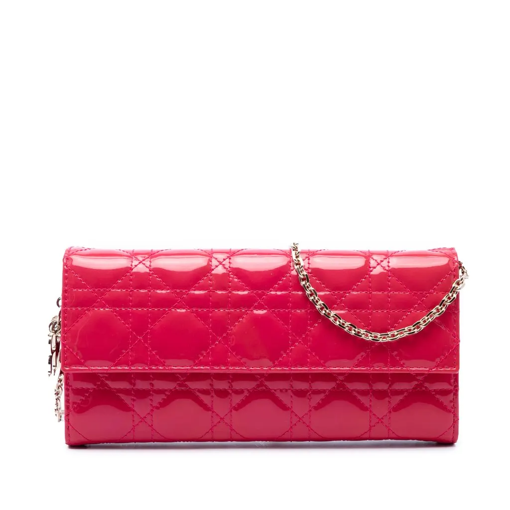 Dior Patent Cannage Lady Dior Wallet On Chain Pink Leather Very good - Front View