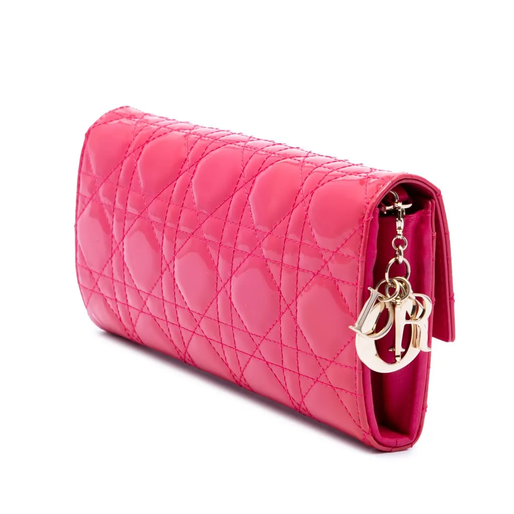 Dior Patent Cannage Lady Dior Wallet On Chain Pink Leather Very good - Back View