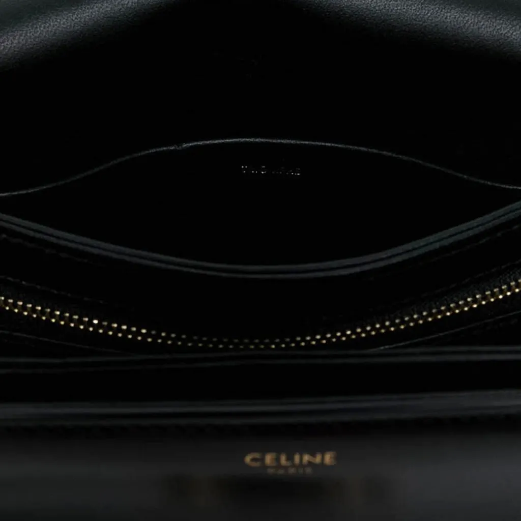 Celine Teen Shiny Calfskin Triomphe Crossbody Black Leather Very good - Box View