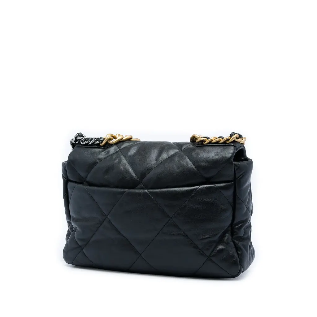 Chanel Large Lambskin 19 Flap Black Leather Very good - Back View