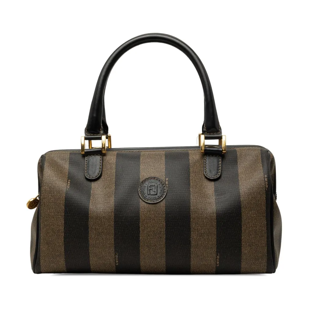 Fendi Pequin Coated Canvas Boston Bag Brown Canvas Good - Front View