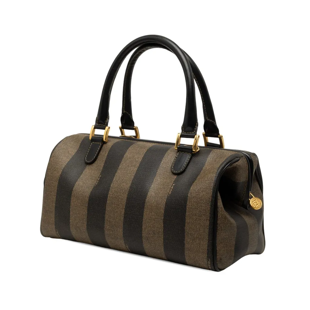 Fendi Pequin Coated Canvas Boston Bag Brown Canvas Good - Back View