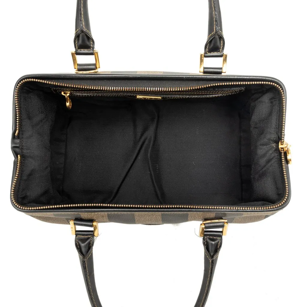 Fendi Pequin Coated Canvas Boston Bag Brown Canvas Good - Model View