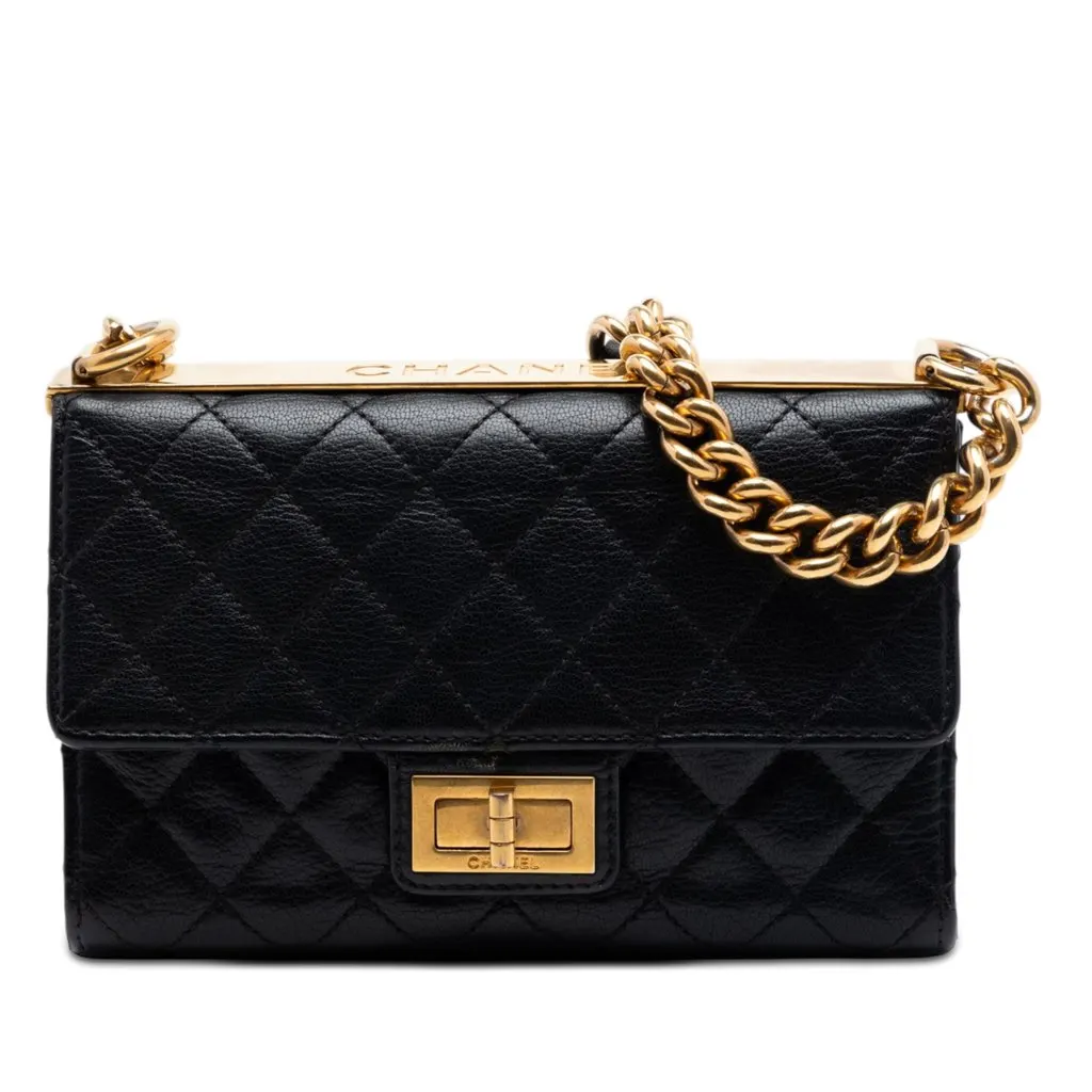 Chanel Mini Quilted Goatskin Reissue 2.55 Rita Flap Black Leather Good - Front View