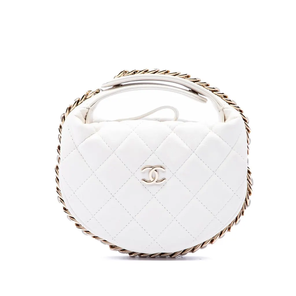 Chanel Mini Quilted Lambskin Chain Around Pouch White Leather Very good - Front View