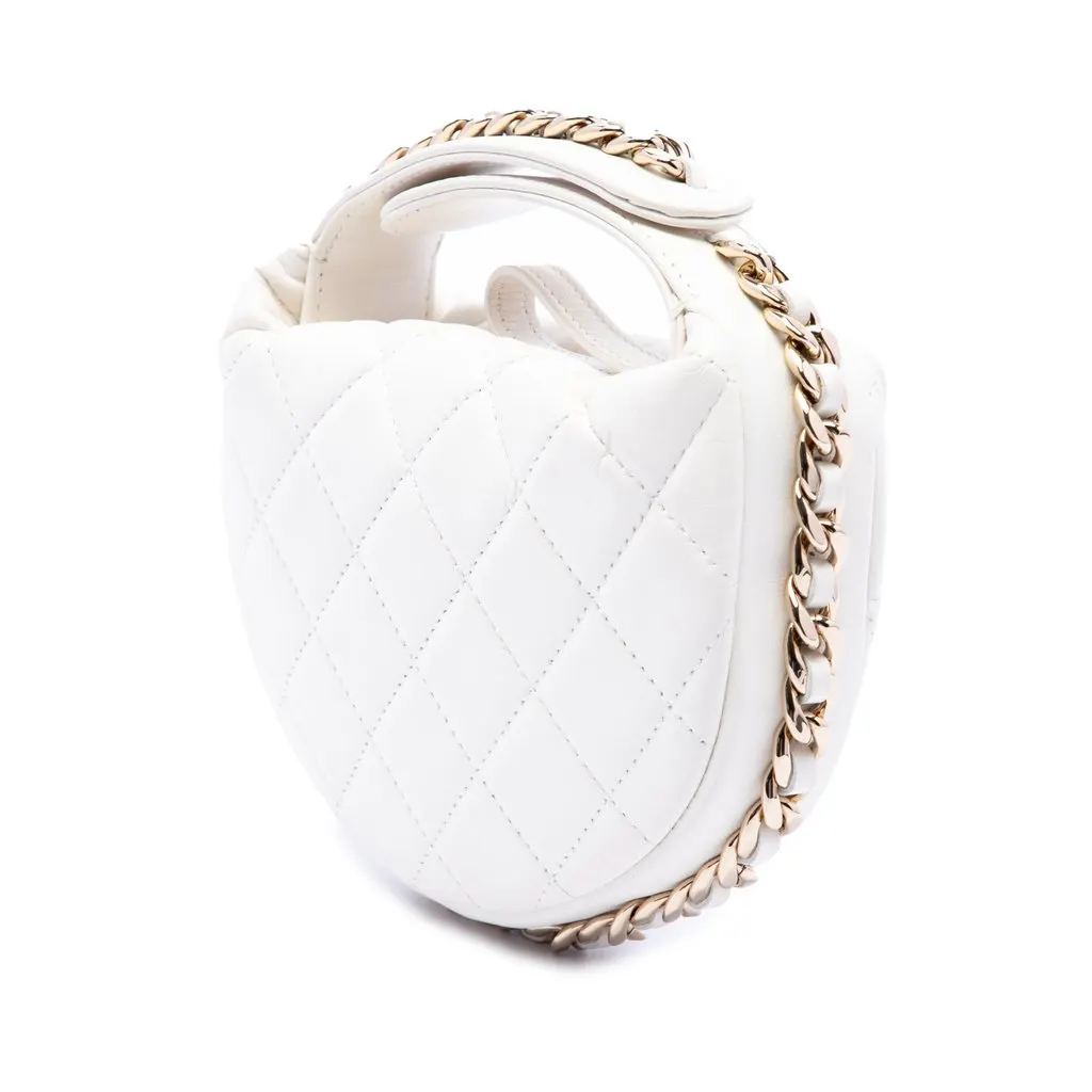 Chanel Mini Quilted Lambskin Chain Around Pouch White Leather Very good - Back View