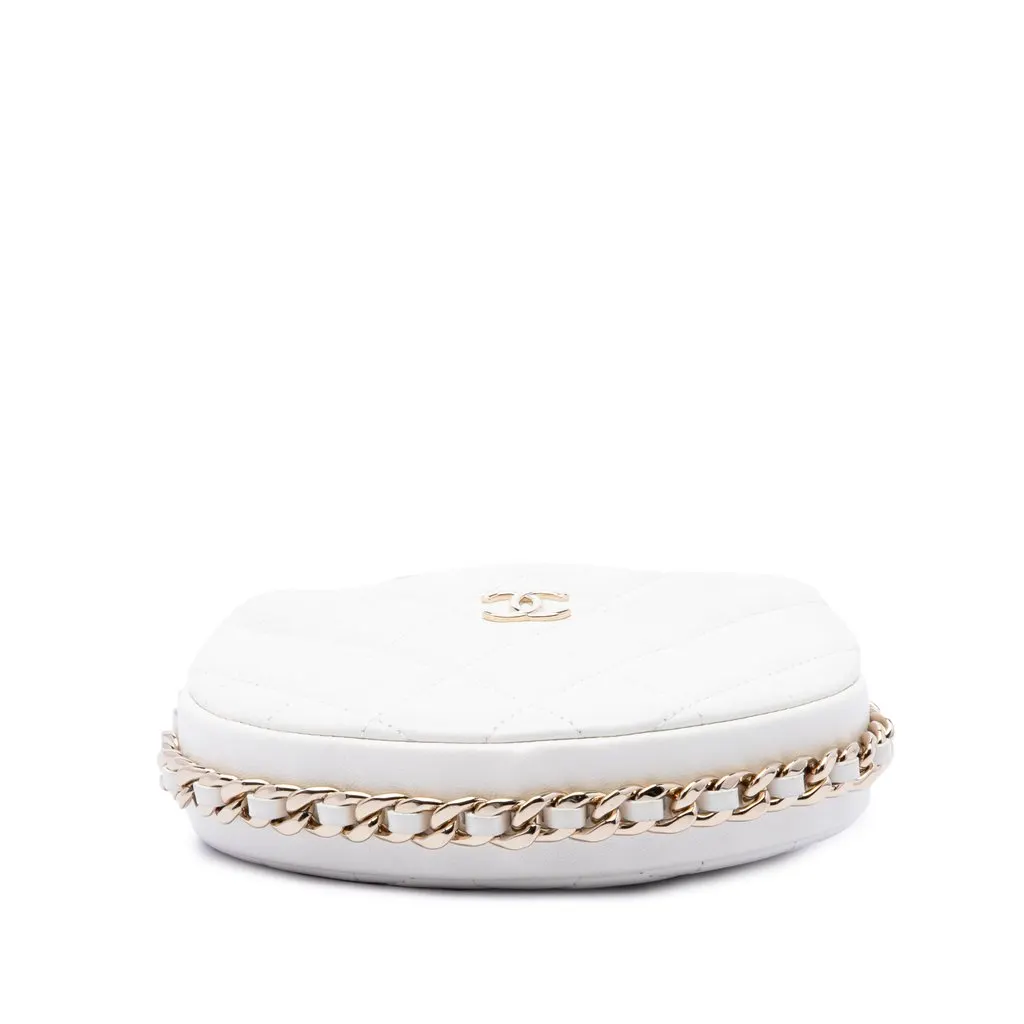 Chanel Mini Quilted Lambskin Chain Around Pouch White Leather Very good - Inside View