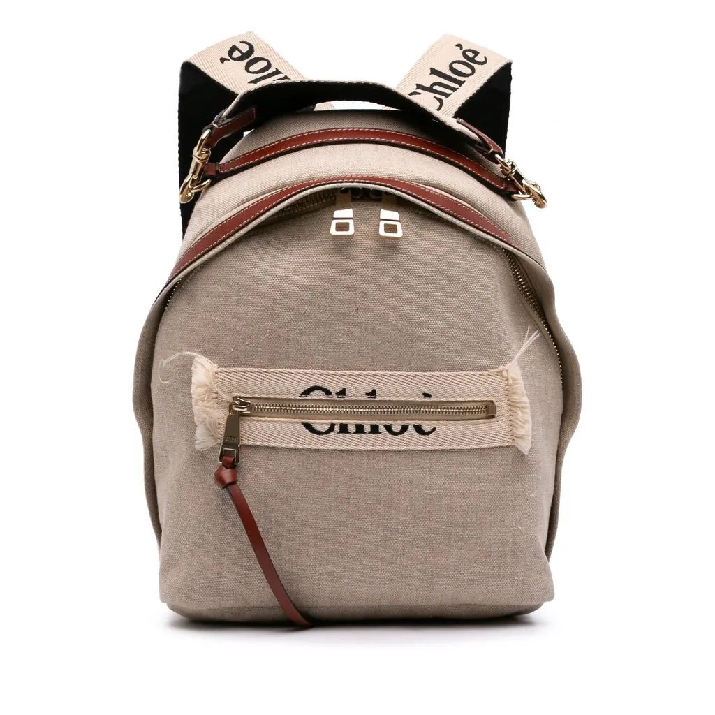Chloé Canvas Woody Backpack Beige Very good - Front View