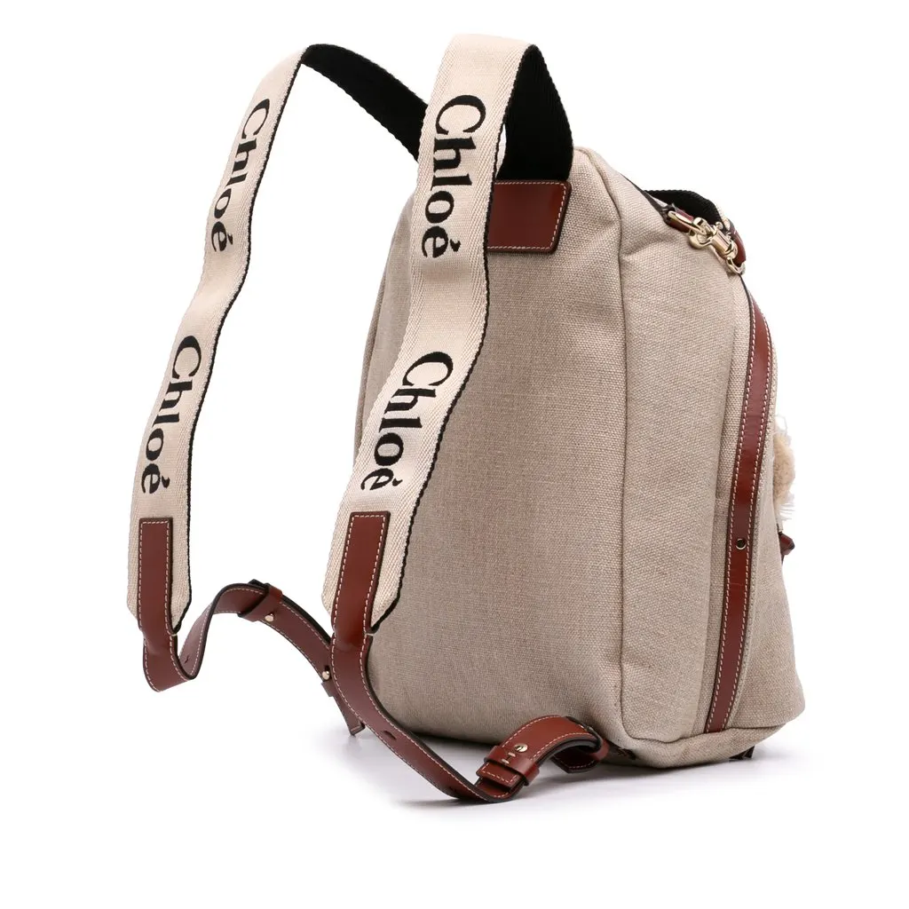 Chloé Canvas Woody Backpack Beige Very good - Back View