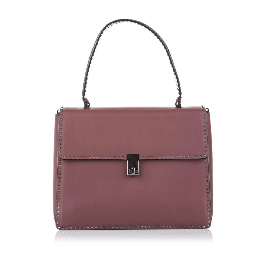 Valentino Rockstud Leather Satchel Pink Leather Very good - Front View